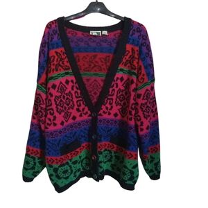 In The Park Vintage Button Cardigan Sweater Women's Colorful Size Large